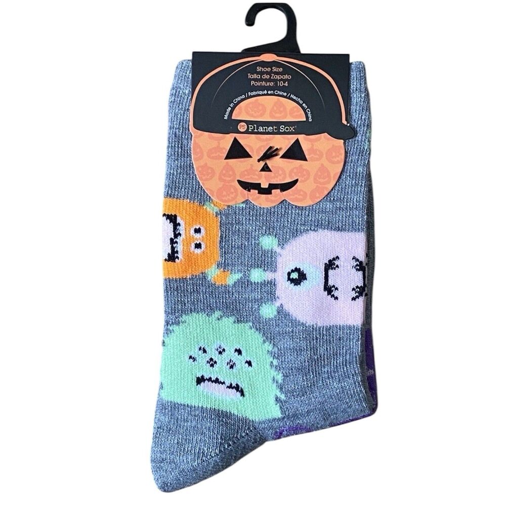 Planet Sox Kids Halloween Socks Grey Monsters Shoe Size 10-4